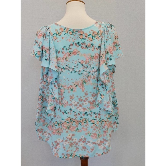 Worthington Top Women's Size 0X Shirt Short Flutter Sleeve Blue Floral Lightweig - Picture 3 of 5